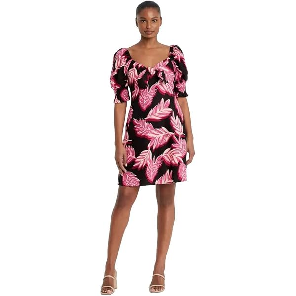 Who What Wear Women's Floral Print Short Sleeve Halter Neck A Line Dress-  (Red Leopard, X-Small) at Amazon Women's Clothing store