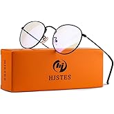 HJSTES Round Blue Light Glasses for Women Men Retro Circle Clear Lens Metal Frame Eyeglasses