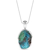 LUSTRE AND LIGHT Natural Raw Chrysocolla Pendant Necklace for Women in Sterling SIlver - Healing Gemstone Jewelry - Gemstone Jewelry Gifts for Her Birthday, Anniversary, Graduation, Valentines