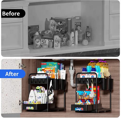 Under Sink Organizers and Storage,USFU Under Kitchen and Bathroom Sink Cabinet Organizers and Storage,Waterproof and Sturdy Standard Spray Cleaning Supplies Organizer Shelf,Sliding Drawer(1 Packs)
