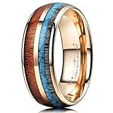 Three Keys Jewelry 6mm 8mm Tungsten Wedding Ring Koa Wood Antler Turquoise Opal Inlay Vikings Hunting Band