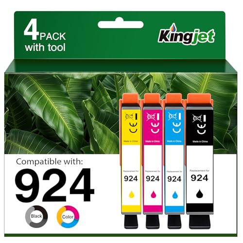 KINGJET 924 Cartouches d'encre pour HP 924 Cartouches compatibles avec HP OfficeJet 8120e 8122e 8124e 8125e pour OfficeJet Pro 8130e 8132e 8134e 8138e 8139e (Pas avec)