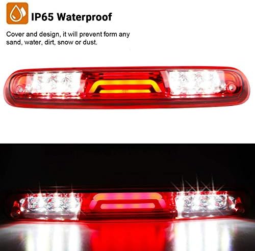 High Mount Waterproof 3D Dual Row LED Bar Third Light Brake Light for 07-13 Chevy Silverado/GMC Sierra (Red Lens)