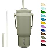 BJPKPK 40 OZ Insulated Travel Tumbler with Handle and Straw, Stainless Steel Water Bottle, Double Wall Vacuum Insulated Mug, for Work, Car, Travel, Forest Green