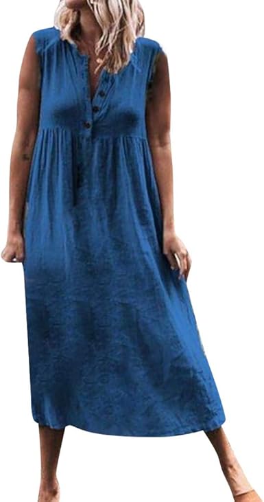 casual sleeveless round neck plus size dress
