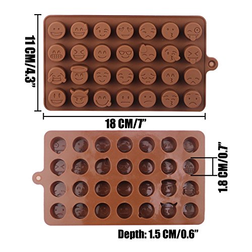 Emoji Emoticon Cake Moulds, ICASA 28 Cavity Smiley Silicone Candy Baking Chocolate Molds, Made of FDA quality silicone, 2 Pack