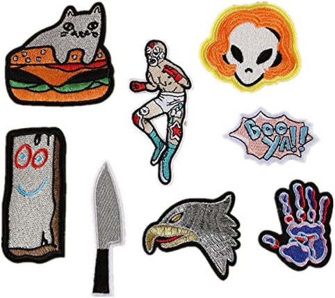 8PCS Iron On Patches For Clothing Knife Eagle Athlete Embroidery Patch Appliques