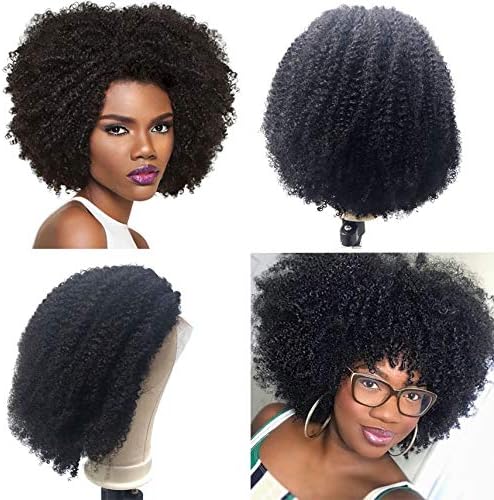 Brazilian Human Hair Afro Kinky Curly Ponytails Clip In Hair Extensions 10-18inches Natural Hair Drawstring Clip in Ponytail Hair Pieces for Black Women (8inch, afro wig)