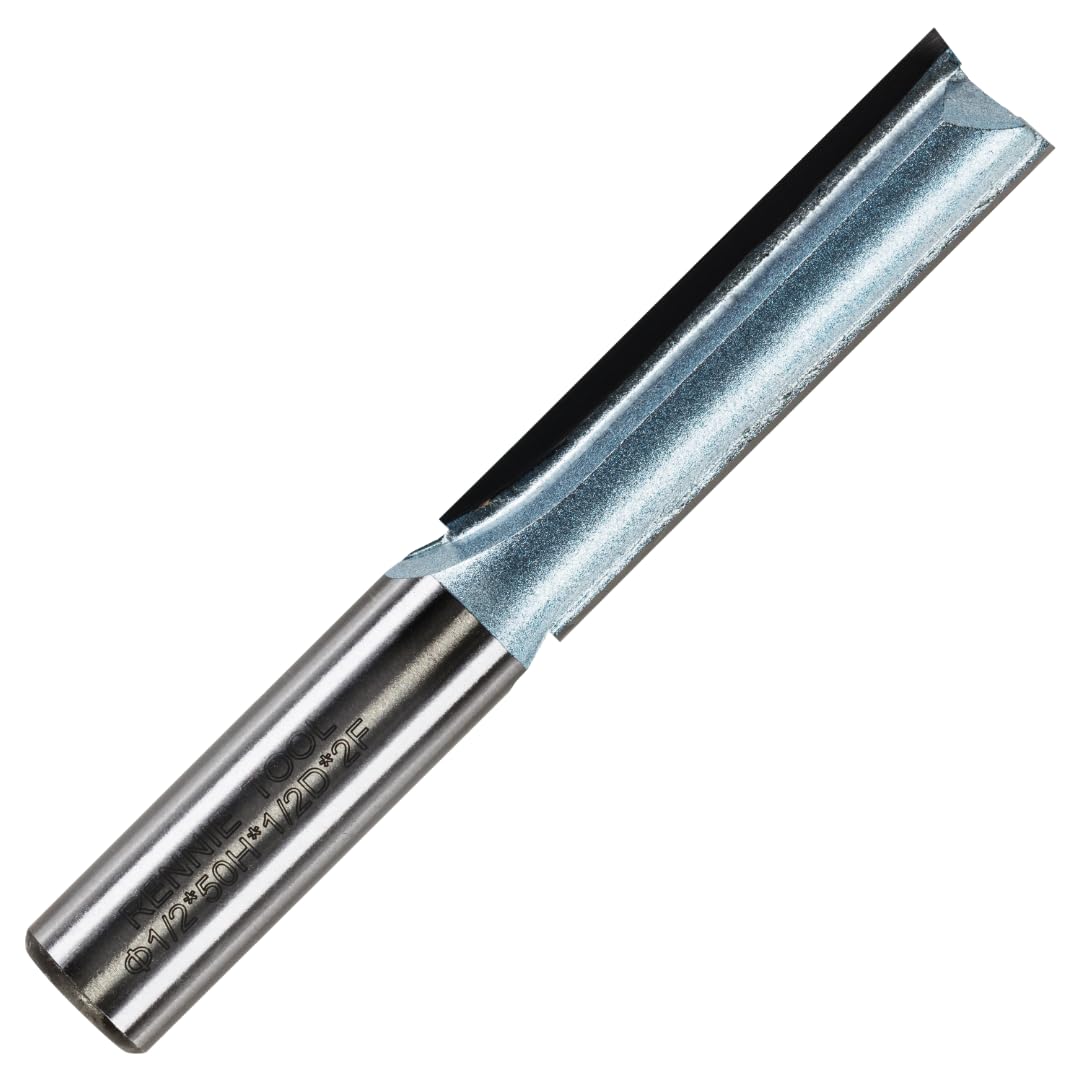 Rennie Tools - 12.7mm (1/2") Cutting Diameter x 50mm Flute x 1/2" Shank TCT Tipped 2 Flute Straight Router Cutter Bit. Compatible With Makita Trend Festool Hikoki Dewalt Router Etc. 12.7mm Router Bit