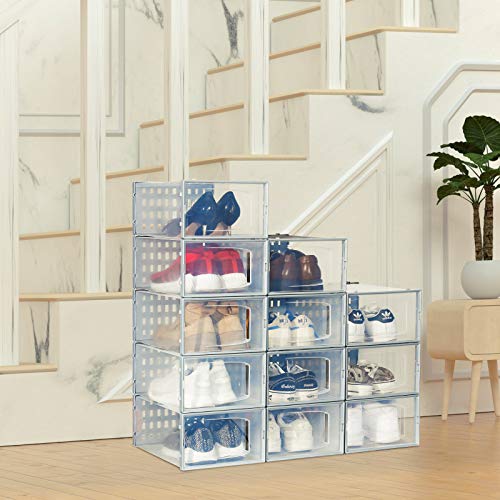 XSON 12 Pack Stackable Shoe Storage Boxes for Men and Women, Clear