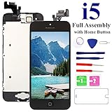 Nroech Screen Replacement for iPhone 5(Black), Full Assembly with Front Camera, Ear Speaker and Light/Proximity sensor Pre-assembled,Tools & Tempered Glass Screen Protector Included.