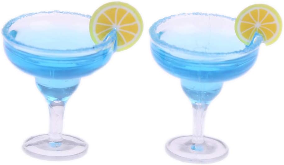 2 Pcs 1:12 Dollhouse Miniature Blue Cocktail Cup Simulation Drink Glass Model Toy Doll House Decoration