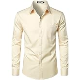 ZEROYAA Men's Urban Stylish Casual Business Slim Fit Long Sleeve Button Up Dress Shirt with Pocket