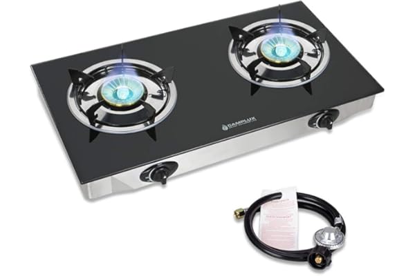 Camplux Propane Gas Cooktop Tempered Glass Double Burners Stove Auto Ignition LPG