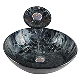 Bathroom Modern Glass Vessel Sink Faucet Pop Up Drain Combo Black