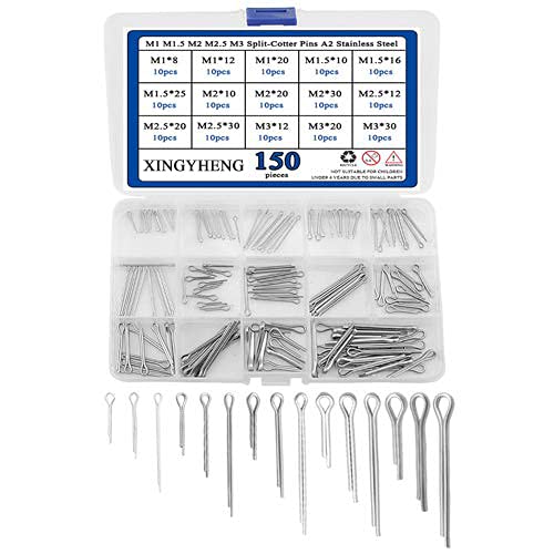 BGTXINGI 150PCS 15 Kinds 304 Stainless Steel GB91 M1 M1.5 M2 M2.5 M3 Split Cotter Clip Pins Assortment kit U Shape Fastener Fitting Pin Hairpin for Automotive Mechanics Engine Repair