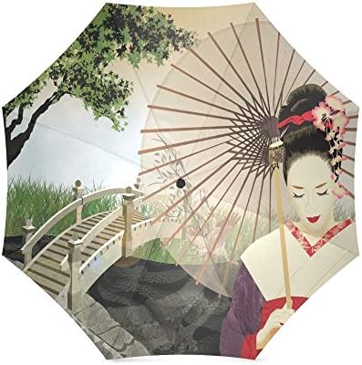 Design Custom Japanese Geisha Girl Art Folding Portable Outdoor Rain /Sun Umbrella Beach Travel Shade Sunscreen For Women/Men