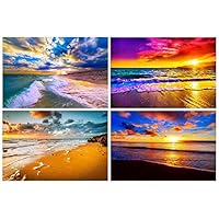 4 Pack 5D DIY Diamond Painting Set Full Drill Crystal Rhinestone Embroidery Pictures Adult Children Seaside Arts Craft Night Wall Stickers for Living Room Decoration (16"x12")