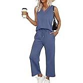 WIHOLL Two Piece Sets for Women Summer Outfits Matching Lounge Sets Wide Leg Crop Pants Vacation Travel