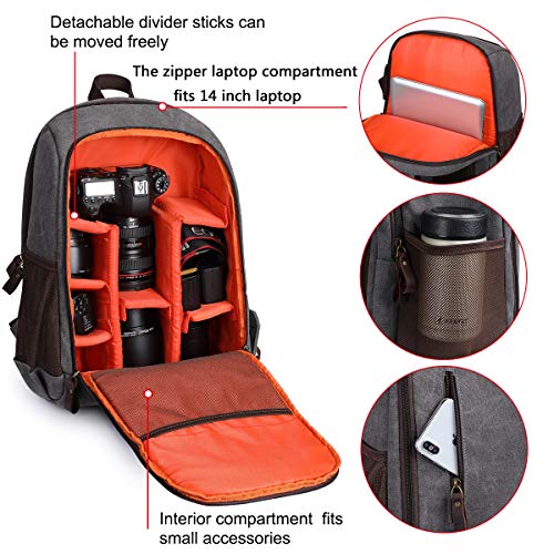 SZONE Camera Laptop Backpack Canvas DSLR Daypack with Tripod Holder 14