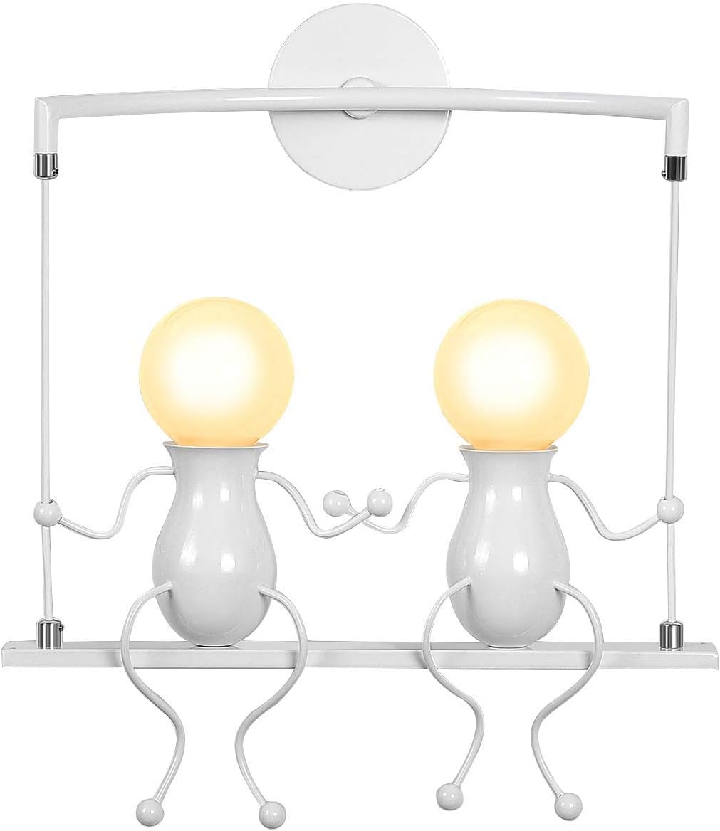 KAWELL Humanoid Creative Wall Light Adjustable Swing Metal Bedside Wall Lamp Modern Decor Wall Sconces Lighting Cartoon Doll Gift Wall Lamps LED Wall Light Fixtures E26 White