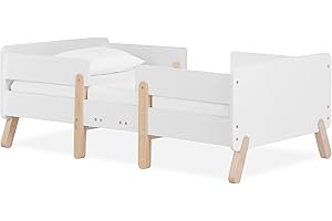 Dream On Me Osko Convertible Toddler Bed Made with Sustainable New Zealand Pinewood in White and Natural, JPMA & Greenguard Gold Certified, Non-Toxic Finish