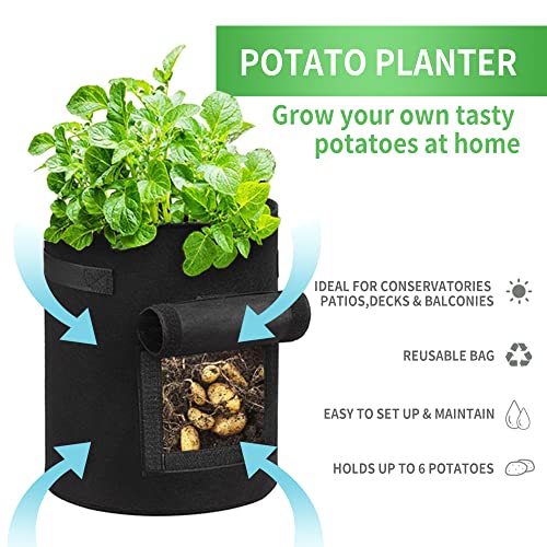 4 Pack Potato Grow Bags with Flap&Handles 10 Gallon, Heavy Duty
