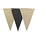 Ling's moment 10 Feet Double Sided Glitter Pennant Bunting Banner Garden Triangle Flags for Wedding Graduation Birthday Party Decor Supplies, Upgrade Glitter Version, Gold+Black 15 Flags, Pack of 1