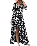 Women Wrap Maxi Dress Boho Floral Flowy V Neck Short Sleeves Split Summer Party Beach Dresses