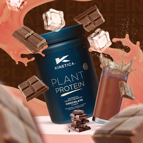 Kinetica Sports Plant Protein Powder - Chocolate Flavour | 23g Protein/Serve, 33 Servings/1Kg | Blend of Pea & Rice Protein | Dairy & Gluten Free |Vegan & Low in Sugar | Easy Mixability