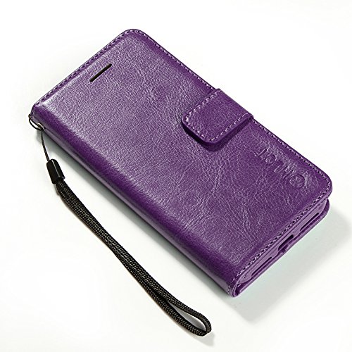 iPhone X Case, HLCT PU Leather Wallet Case, With Soft TPU Protective Bumper, Built-In Stand Kickstand, Cash And Card Pockets (Purple)