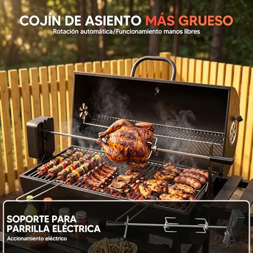Asador de Carbon Portatil Tenedor automático para barbacoa,Asadores Parrilla de Carne Carbon con Mesa Frontal Lateral para Especia Alimento Accesorios para Asador,Empotrable Parrilla para Asar 2 Capas