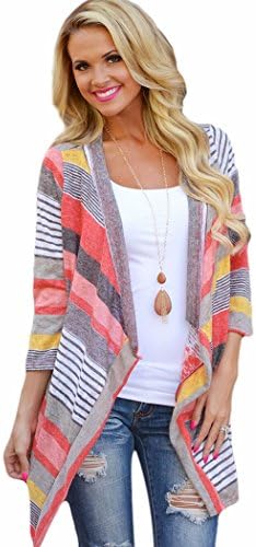 Women Multi-colored Stripes Splicing Sleeve Cardigan Jacket