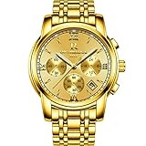 Men's multi-functional fashion luminous calendar sports waterproof male watch (Gold)