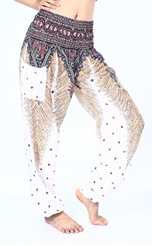 Boho Vib Women's Rayon Print Smocked Waist Boho Harem Yoga Pants