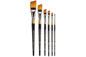 KINGART Premium 6 pc. Original Gold 9400 Series Angular Shader Artist Brush Set, Synthetic Golden Taklon Hair, Short Handle, 6 Sizes: 1/8", 1/4", 3/8", 1/2", 3/4", 1"