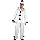 FOCUSOUL Men Costume Clown Outfit White Top Pants Hat Halloween Cosplay Dress Up Set