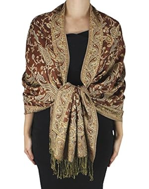 Elegant Double Layer Reversible Paisley Pashmina Shawl Wrap Scarf