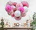 Pink Hanging Paper Party Decorations, Round Paper Fans Set Paper Pom Poms Flowers for Valentine's Day Birthday Wedding Baby Shower Events Accessories
