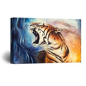 Canvas Wall Art - Tiger on Colorful Background - Giclee Print Gallery Wrap Modern Home Art Ready to Hang - 12x18 inches