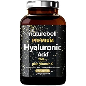 NatureBell Hyaluronic Acid Supplements, 250mg Hyaluronic Acid with 25mg Vitamin C Per Serving, 200 Capsules, Supports Skin Hydration, Joints Lubrication and Antioxidant. No GMOs and Made in USA.