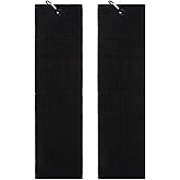 Myartte Golf Towel with Carabiner 19.4" x 5.5" Waffle Pattern Microfiber Golf Towel Black Tri-fold Golf Cleaning Towel for Men Women Golfer (Black 2 pcs)