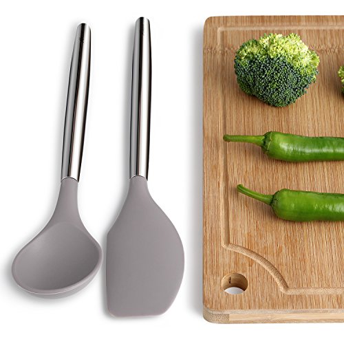 Miusco 7 Piece Silicone Cooking Utensil Set with Stainless Steel Handle & Utensil Holder