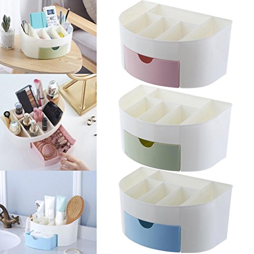Space Saving Plastic Office Supplies Desk Organizers,SMYTShop 6 Cells Pen Holder /Cell Phone Holder/Cosmetic Holder with a Drawer (Blue 1)