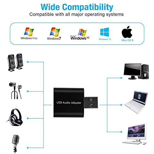 AMANKA USB Audio Adapter External Stereo Sound Card With 3.5mm Headphone And Microphone Jack For Windows, Mac, Linux, PC, Laptops, Desktops, PS4.Plug and play No drivers Needed. (Black)