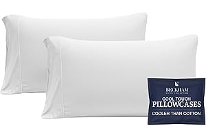 Beckham Hotel Collection Cooling Pillowcases for Hot Sleepers, Standard/Queen Size Set of 2, Cool Bedding, Envelope Closure, Silky Soft, Breathable, Moisture-Wicking, White