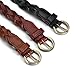 Set of 3 HBY Women Metal Fashion Skinny Leather Belt Elastic belt solid color