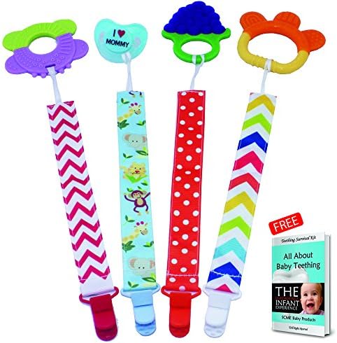 Pacifier | Dummy clips holder for baby pacifiers, soother, binky. Personalized design baby boy and girls with strong leash chain to hold soothie. Now with animal pacifier strap design &amp; FREE E-BOOK