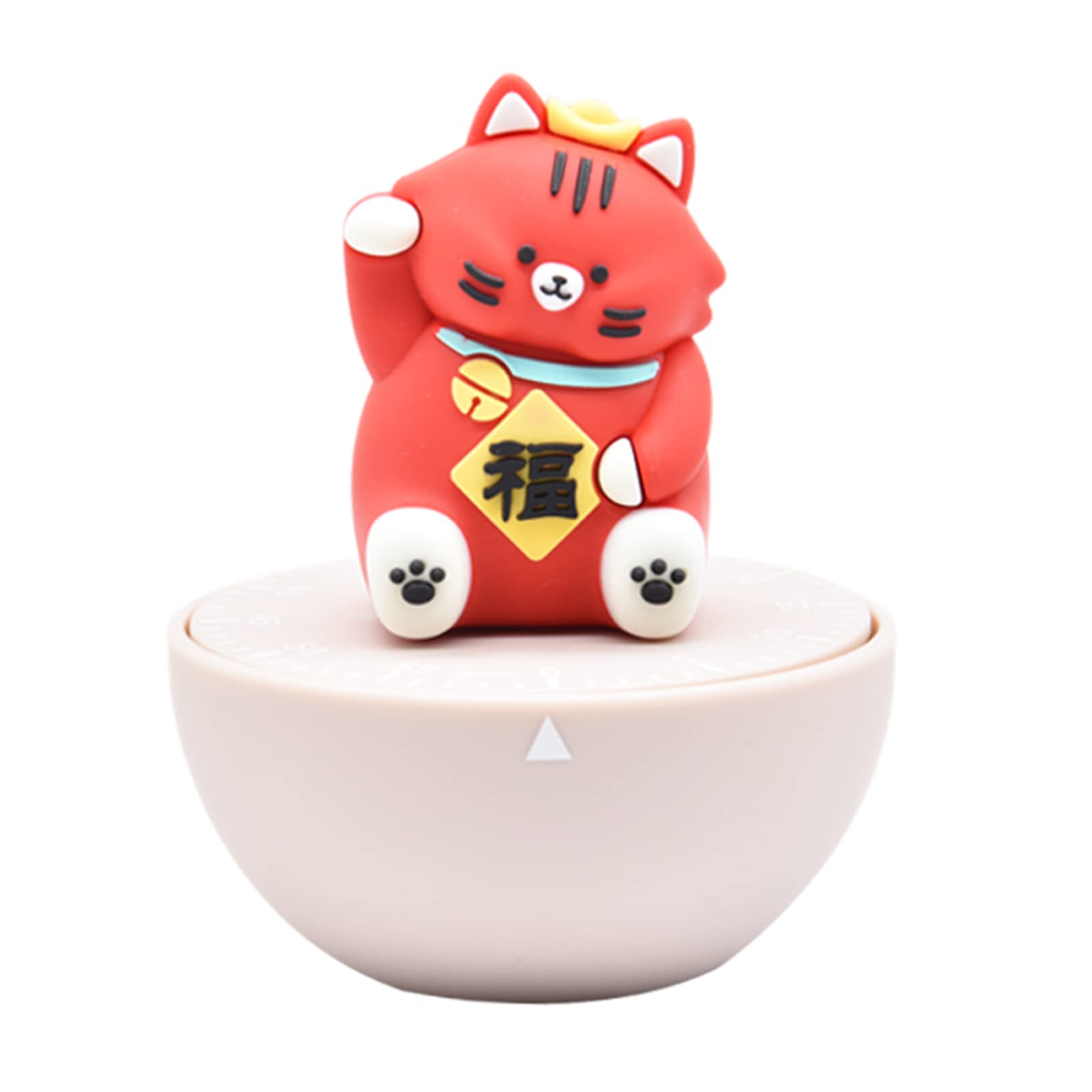 Ranvi Cute Lucky Cat Shaped Time Manager 60 Minutes Mechanical Timer Kitchen Cooking Timer(Red)