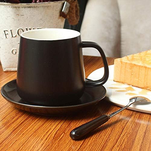 Cooks Mugs Coloured Coffee Christmas Breakfast Lincolnshire Doulton Espresso Saucer Mixed PorcelainCeramic Coffee Mug Mug with Saucer with Spoon Solid Color Cafe Cup with Base - Black 380ml